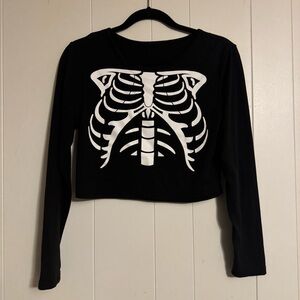 Black Long Sleeve Skeleton Crop Top